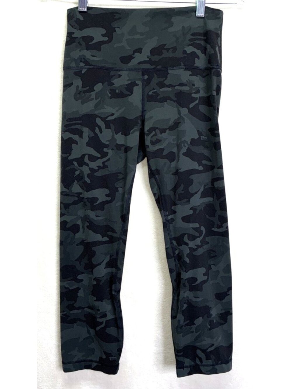 Lululemon Leggings Dk Green Camo Crop High Rise Stretch Fold Down Waist Sz 8 #e